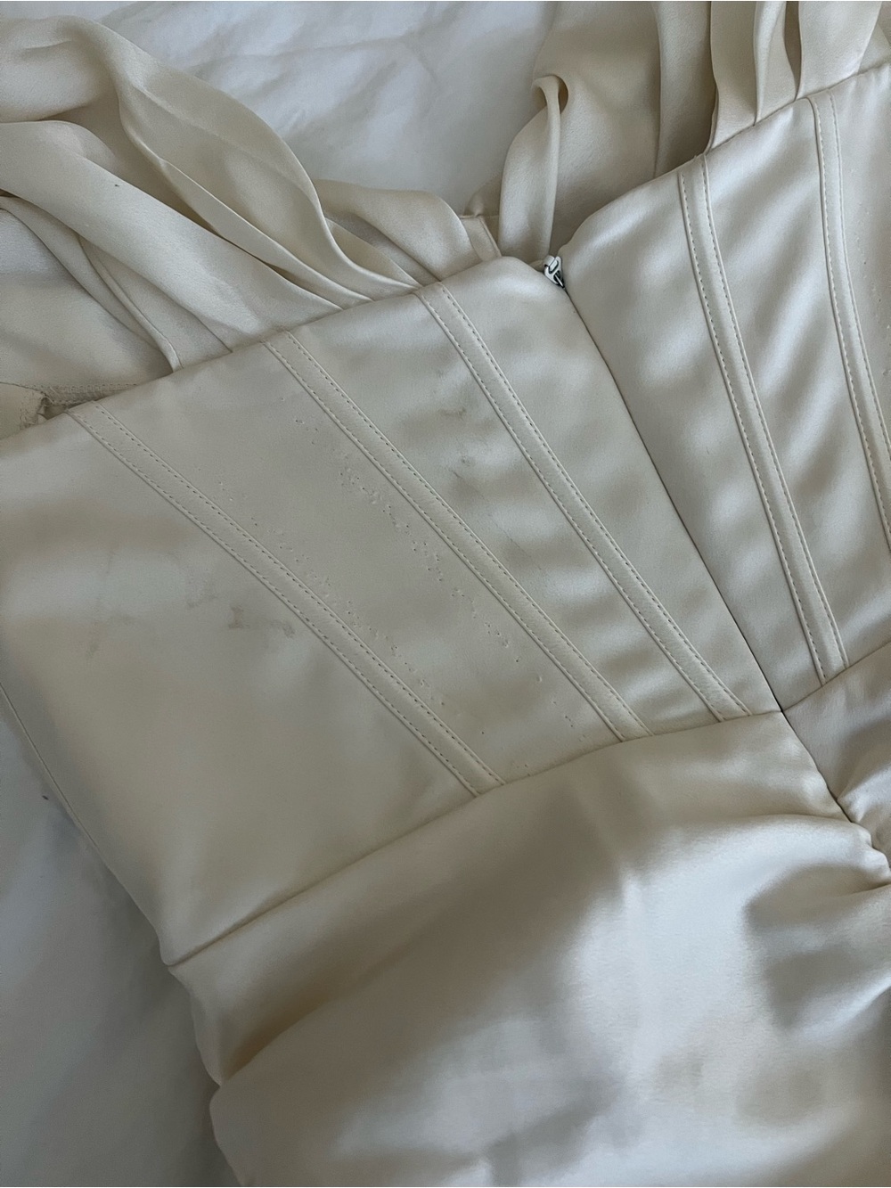 House of CB Coraline Ivory Satin Corset Dress Mini Off-Shoulder Dress in White - Picture 7 of 13